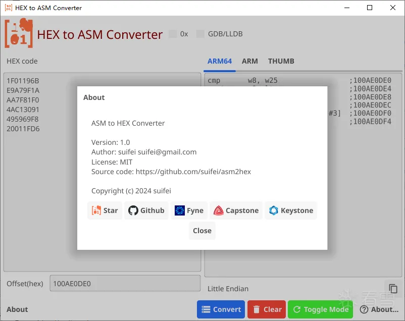 iOS安全-ASM2HEX ARM指令转换工具