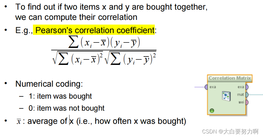 Pearson's correlation coefficient in Association Analysis