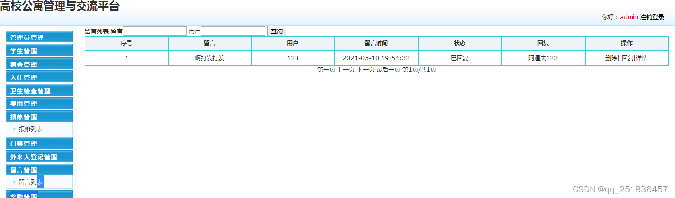 java-ideaSSM 高校公寓交流员管理系统bootstrap开发mysql数据库web结构java编程计算机网页源码maven项目