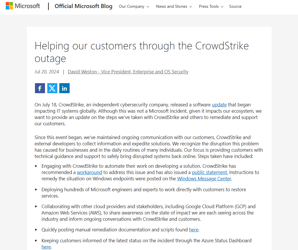 企业安全-【分享】知名厂商CrowdStrike“背刺”导致微软蓝屏事件波及全球，揭示了关键基础设施自主可控的重要性！