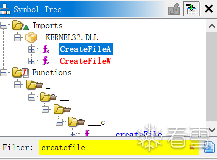 Figure 6.11 – Looking for the CreateFileA symbol