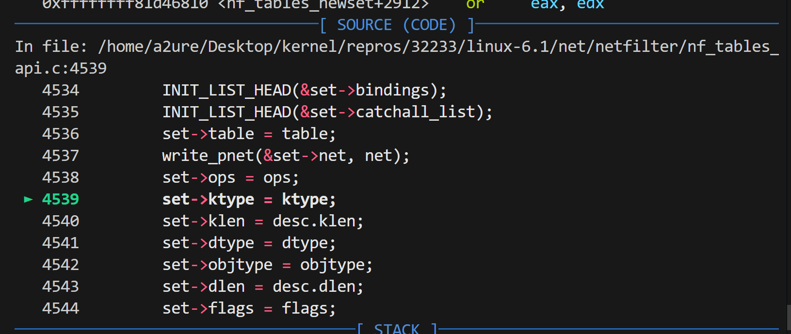 在 nf_tables_newset 处断点拦截